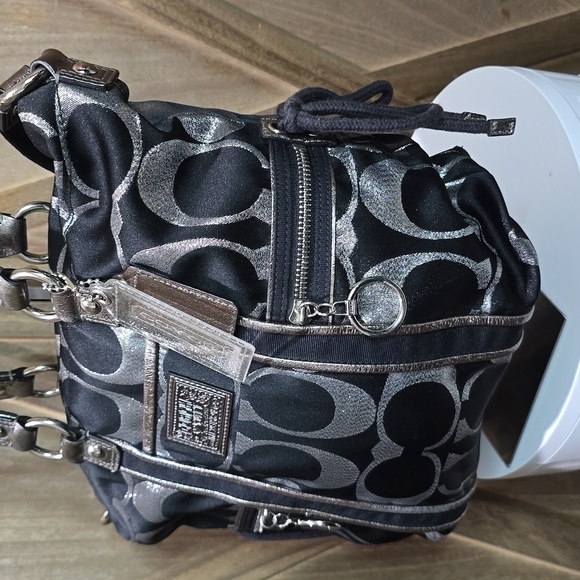 COACH Poppy Silver Sateen Spotlight Sacthel Crossbody Metallic Leather - Picture 4 of 15